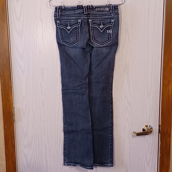 LA Idol USA Jeans, Size 5, Faded Black, Low-Rise, Boot Cut, 30W x 30L, Bedazzled - Picture 2 of 12